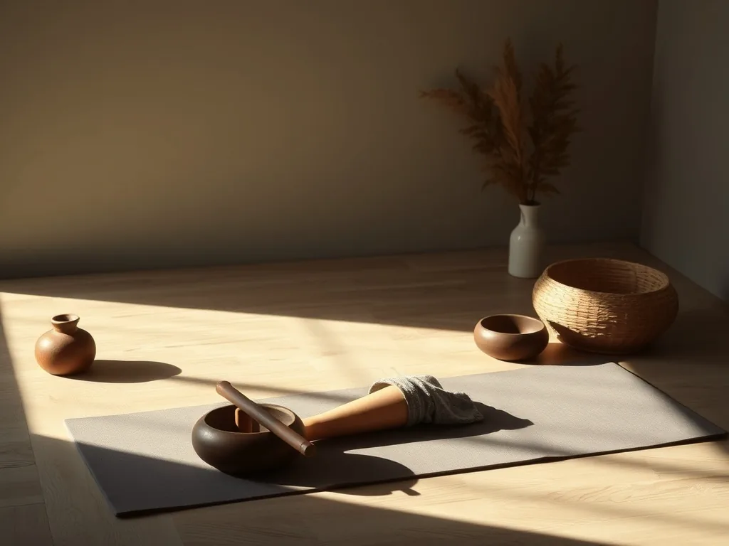 Femme pratiquant la posture du poisson sur un tapis de yoga, le buste ouvert et la tête posée au sol, dans un salon clair et épuré.