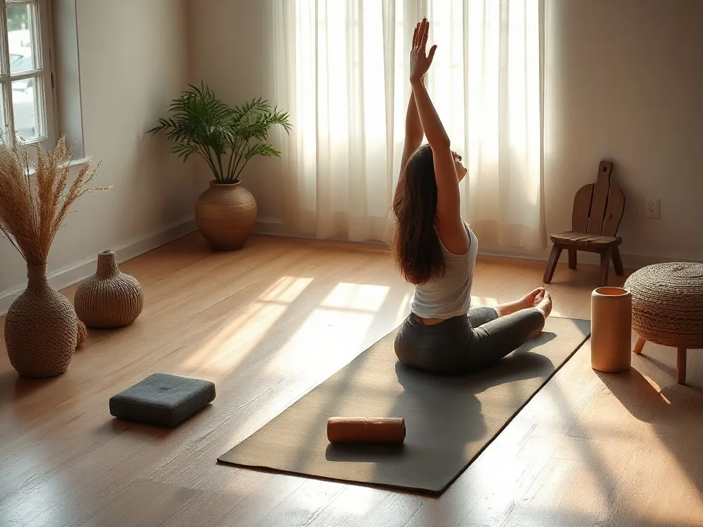 Un tapis de yoga vue de dessus avec un cahier de mots croisés posé à côté, un crayon en travers de la grille.