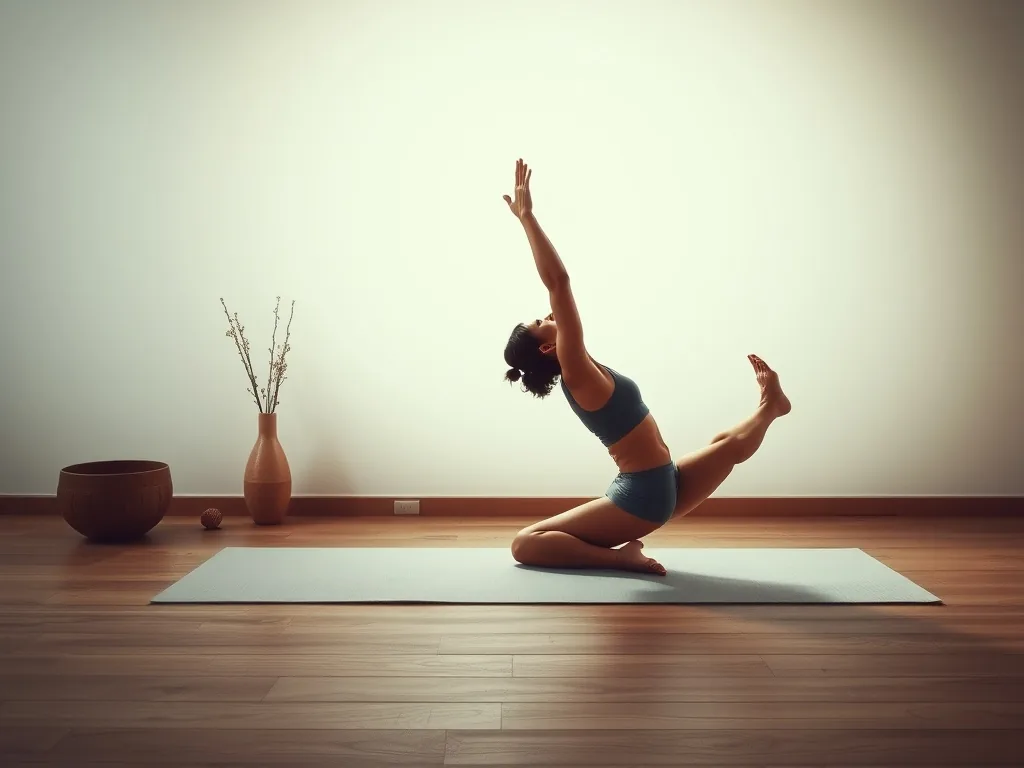 Pieds ancrés au sol en position de triangle, une main posée sur une brique de yoga placée à la verticale devant la cheville