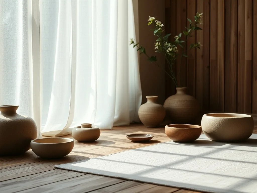 Une femme assise en posture de Yin Yoga sur un tapis, les jambes en papillon, les mains posées sur les cuisses, le dos droit, dans un studio lumineux avec une brique et un bolster.