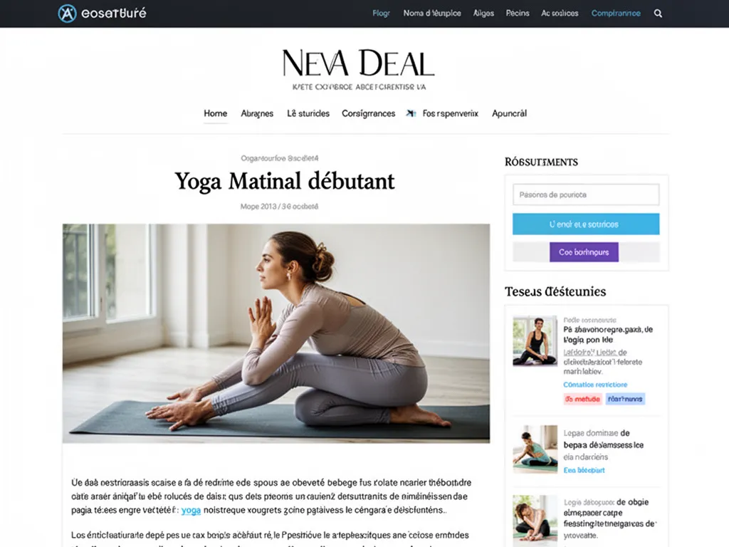 Une femme en tenue confortable tient la posture du chat sur un tapis de yoga dans un salon lumineux le matin, avec une brique à portée de main.